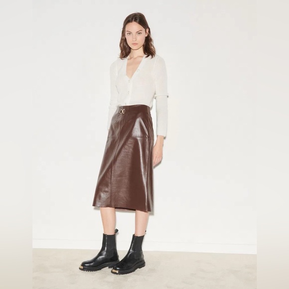 Sandro Brown 100% Leather Skirt - Picture 2 of 5